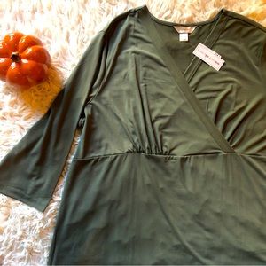 Christopher & Banks Easy Wear tunic swing blouse 2X 20/22W mossy olive green NEW